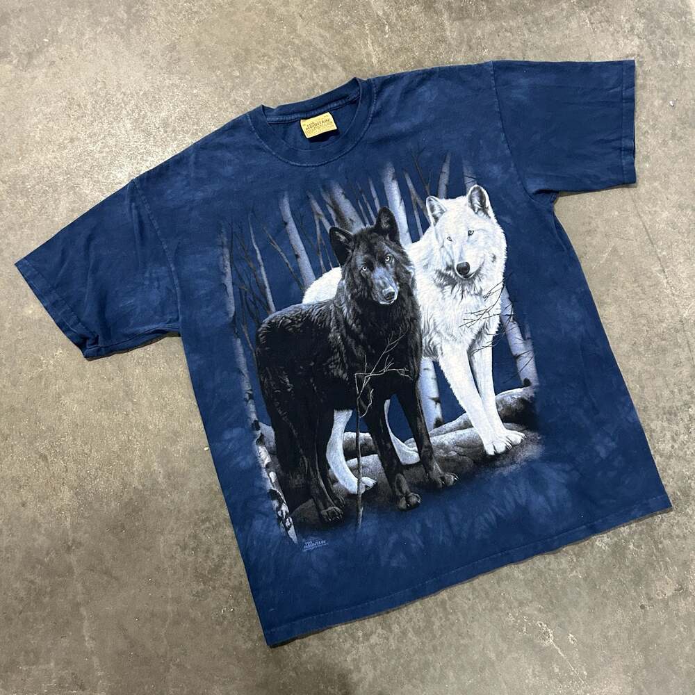 The Mountain Black and White Wolves Blue Tie Dye Graphic T-Shirt XL